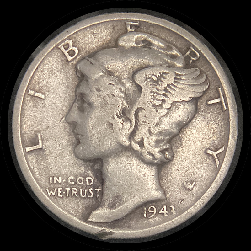 Heavily-Circulated-1943-S-Mercury-Dime,-Large-S-Trumpet-Tail-FS-511.