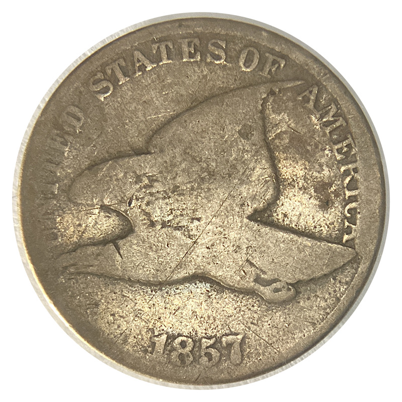 Another-Worn-1857-Flying-Eagle-Cent,-Snow-9-Obverse-Clash-With-Half-Dollar,-FS-402.