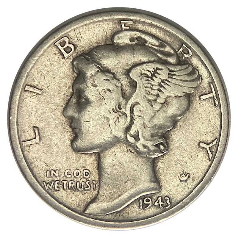 Worn:-1943-S/S-Mercury-Dime,-FS-501.