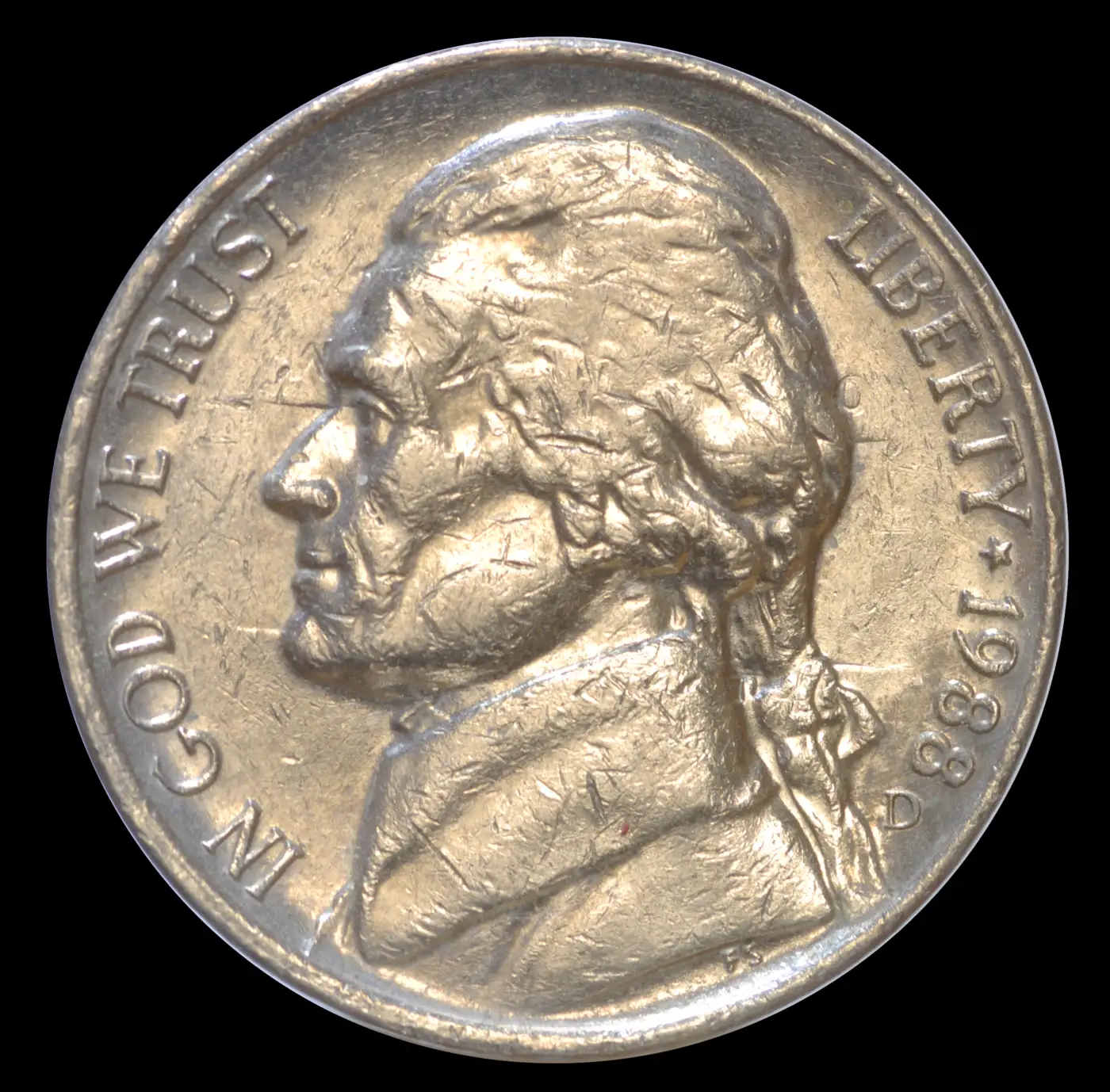 1988-D-Jefferson-Nickel,-Strong-Die-Clash.