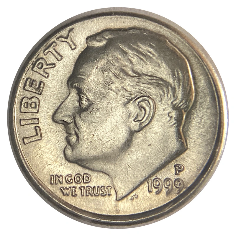 1999-P-Dime-With-Strange-Pits-Or-Voids-Inside-Rim.-Misaligned-Collar-Clash?-Defective-Planchet?