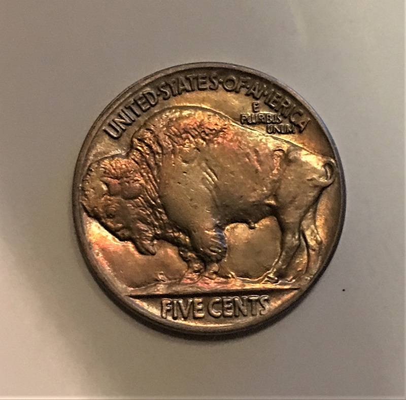 Part-2:1913-Type-2-Buffalo-Nickel-Toned-With-Chin-'Spot',-New-100x-Mag-Pics