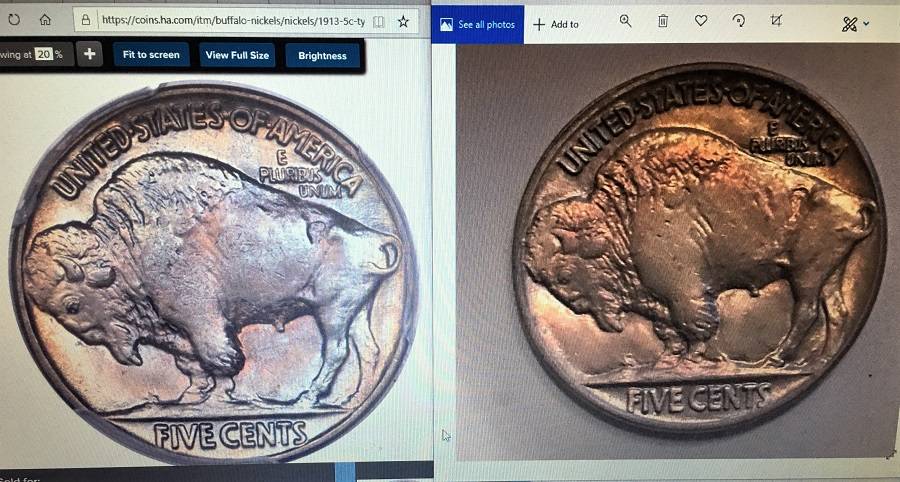 Part-2:1913-Type-2-Buffalo-Nickel-Toned-With-Chin-'Spot',-New-100x-Mag-Pics