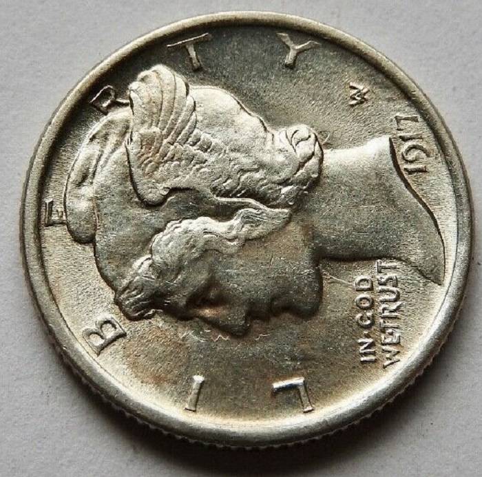 1917-D-Mercury-Dime.--Atypical-?-Die-Clash-Obverse/Revere-Harder-To-See
