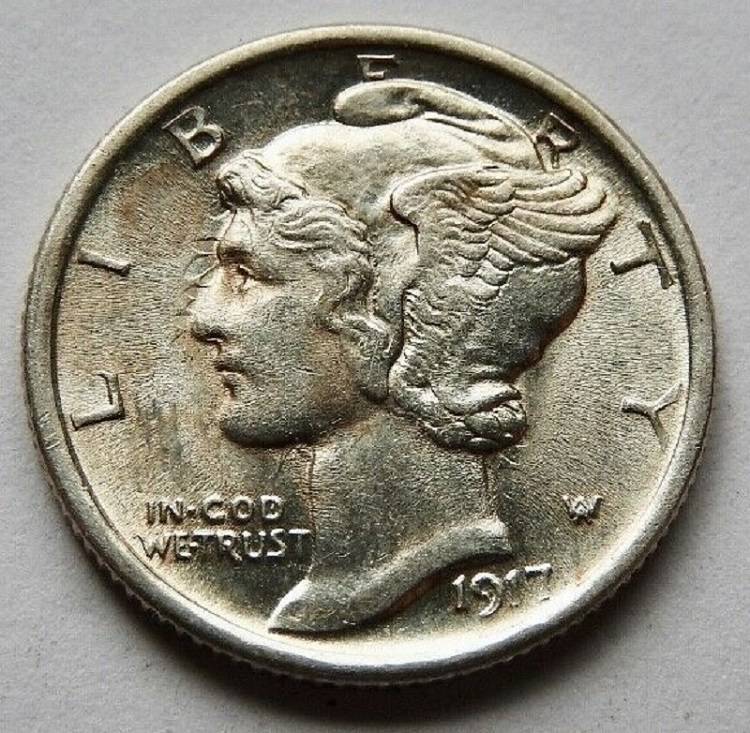 1917-D-Mercury-Dime.--Atypical-?-Die-Clash-Obverse/Revere-Harder-To-See