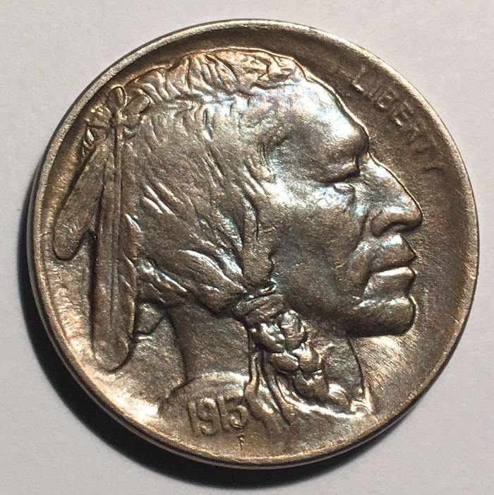 1913-D-Type-1-Buffalo-Indian-Nickel.--Toned.--Gawk.--Grade.