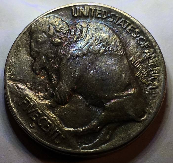 1913-D-Type-1-Buffalo-Indian-Nickel.--Toned.--Gawk.--Grade.
