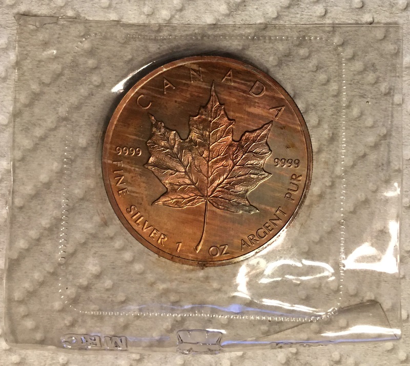 1988-Silver-Maple-Leaf-Sealed-In-RCM-Pack-/-Heavily-Toned?-/-Or-Damage?