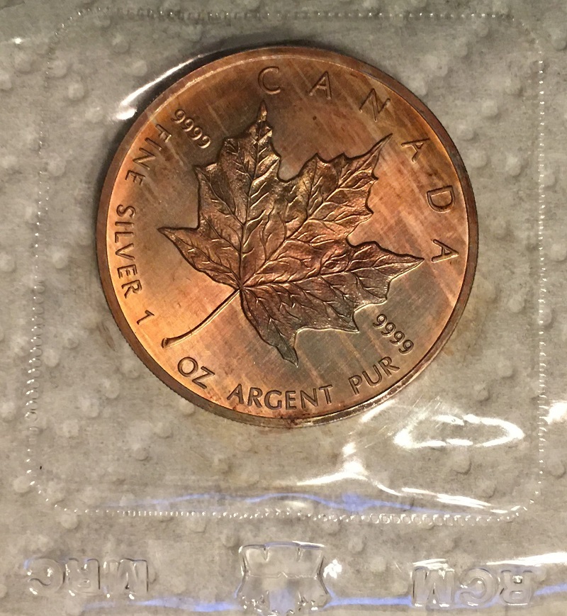1988-Silver-Maple-Leaf-Sealed-In-RCM-Pack-/-Heavily-Toned?-/-Or-Damage?