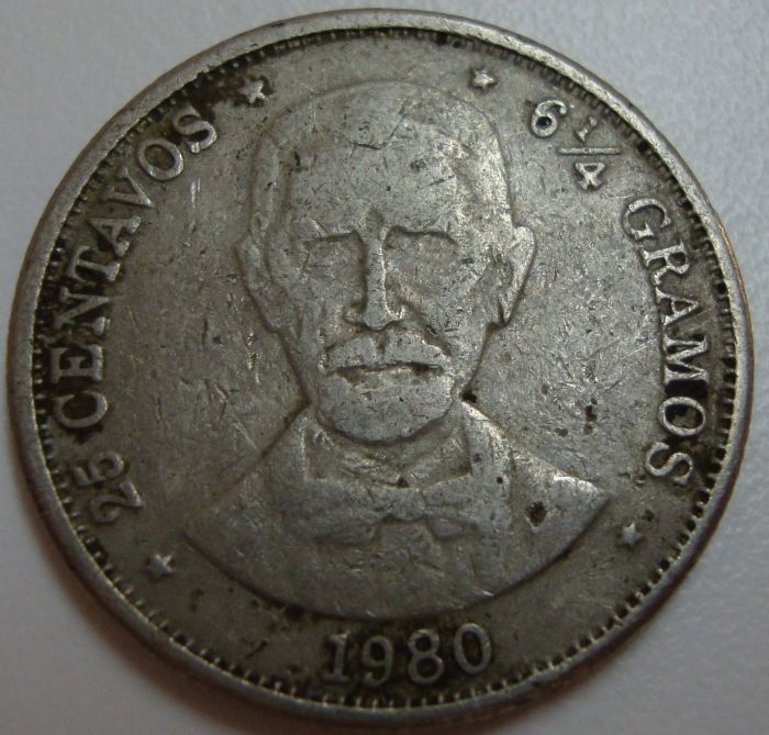 1980-6-1/4-Gramos?-|-Dominican-Republic-25-Centavos-1980