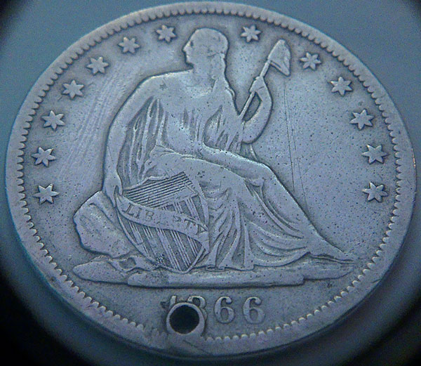 *rare-1866-S-Half-Dollar-'No-Motto'->-Holed