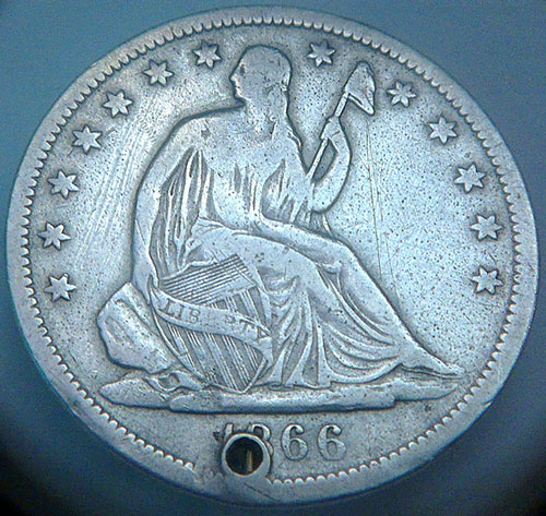 *rare-1866-S-Half-Dollar-'No-Motto'->-Holed