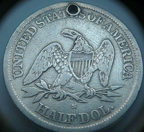 *rare-1866-S-Half-Dollar-'No-Motto'->-Holed