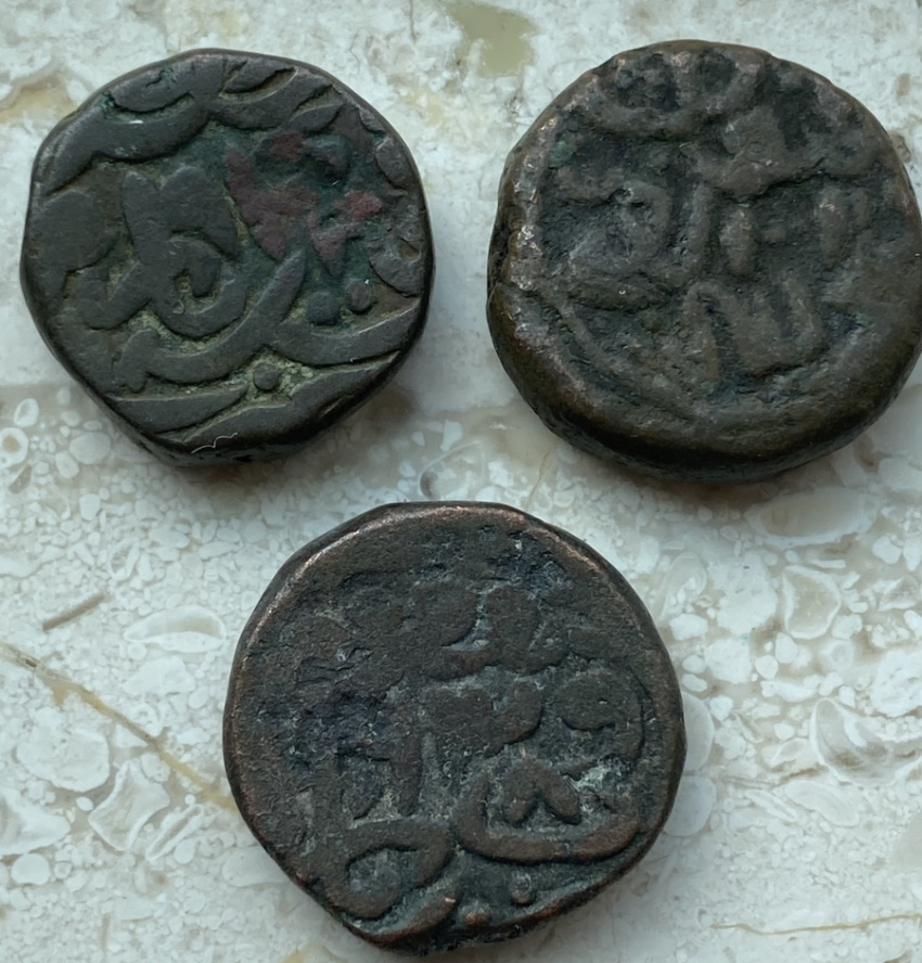 3-Unknown-Arabic-Looking-Coins-Id:-16th-Century-Indian