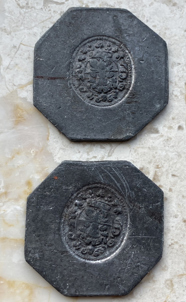 2-Unknown-Stamped-Tin/Lead-Coins-Or-Tokens