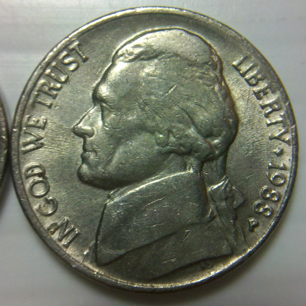 1988-P-Jefferson-Nickel---Sunken-Die