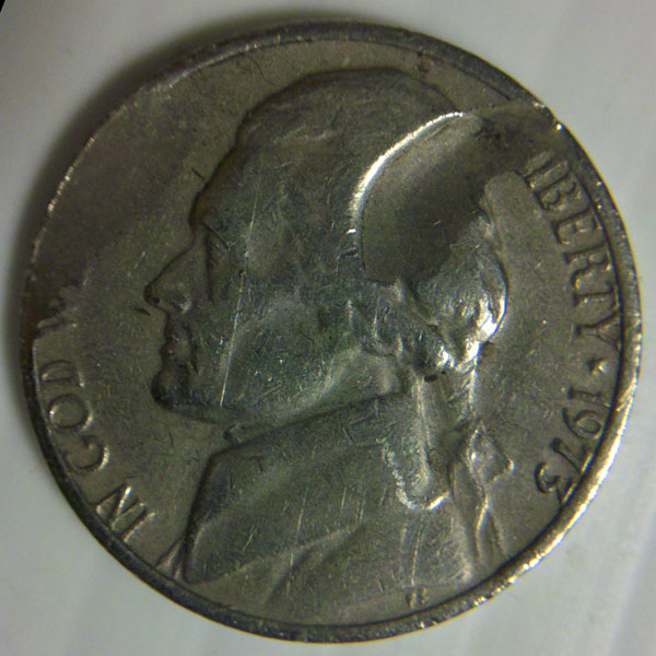 1973-Jefferson-Nickel---Struck-Through-Foreign-Objects?
