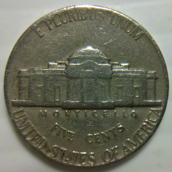 1973-Jefferson-Nickel---Struck-Through-Foreign-Objects?