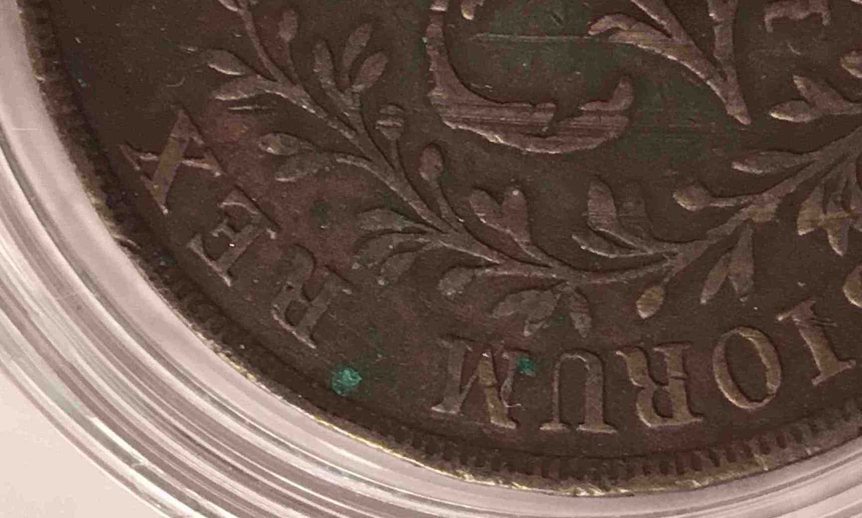 Green-Tarnish-On-1865-Portugal-Azores-Coin