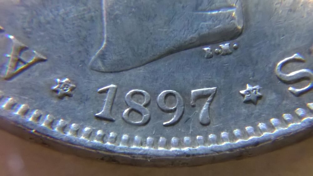 Silver-Crown-From-Spain,-5-Pesetas-1897,-But-