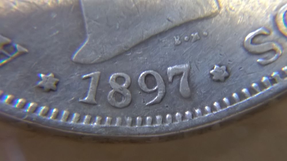 Silver-Crown-From-Spain,-5-Pesetas-1897,-But-