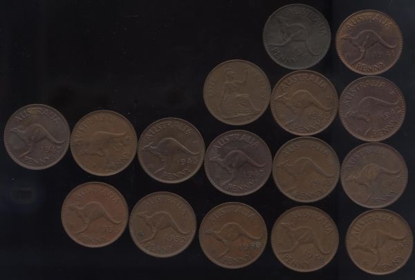 15-Australian-Pennies-And-1-Brittan-Penny1938-To-1955value?