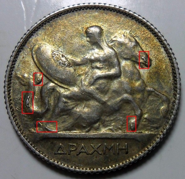 1910-Greek-Silver-Drachma---Die-Chips