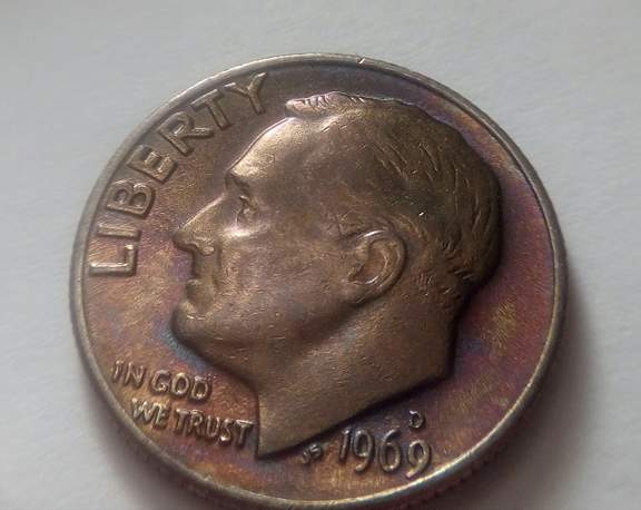 1969-D-Roosevelt-Dime-,-And-1959-D-Nickle-With-Different-Tones-...