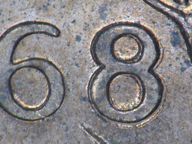 1968-1-Cent-Doubled-8--/-Struck-Through-Wire-And-With-Wire