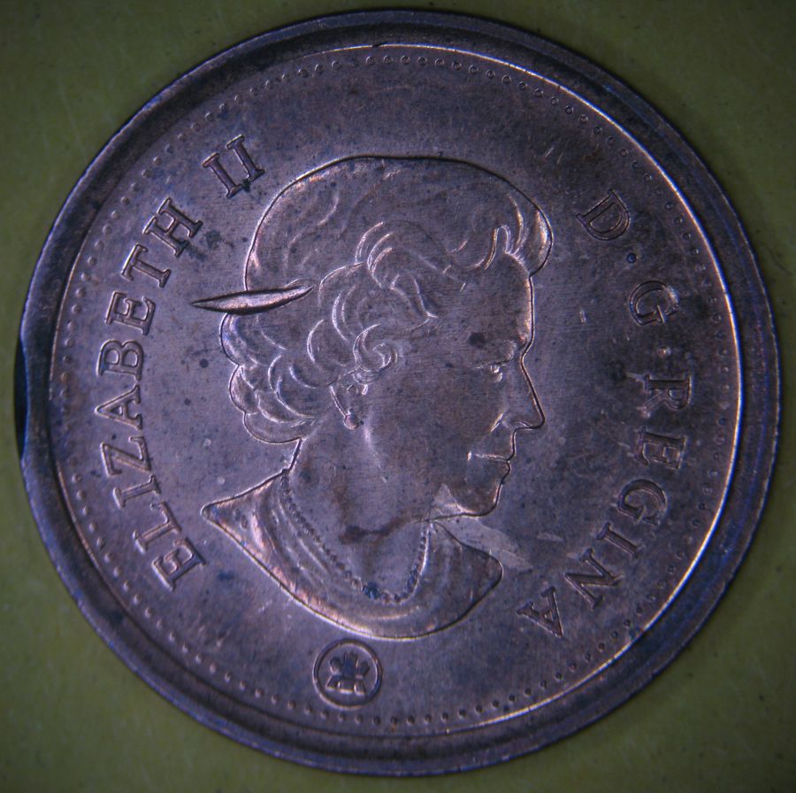 2011-Canadian-1-Cent-Non-Mag---Super-Cool-Struck-Through-Obverse---Cinderella