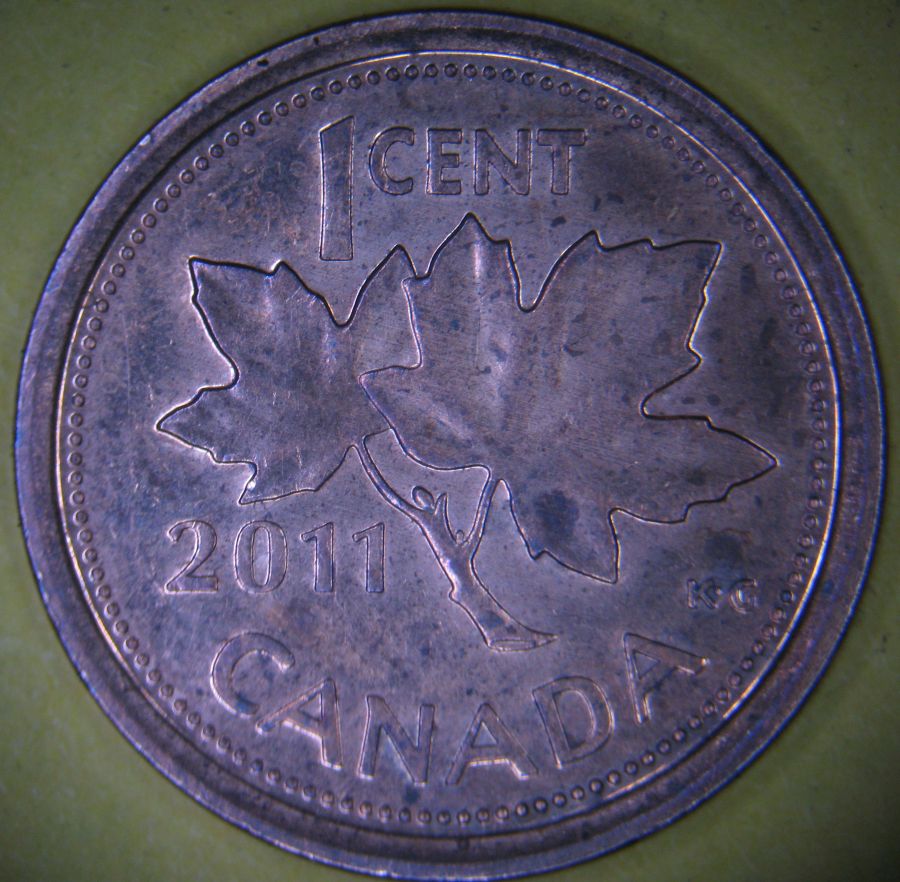 2011-Canadian-1-Cent-Non-Mag---Super-Cool-Struck-Through-Obverse---Cinderella