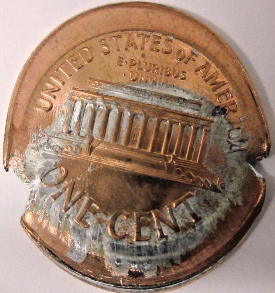 No-Date-Brockage-Split-Planchet-Zincoln-Cent.-Take-A-Look-Inside-The-Core!