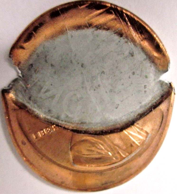 No-Date-Brockage-Split-Planchet-Zincoln-Cent.-Take-A-Look-Inside-The-Core!