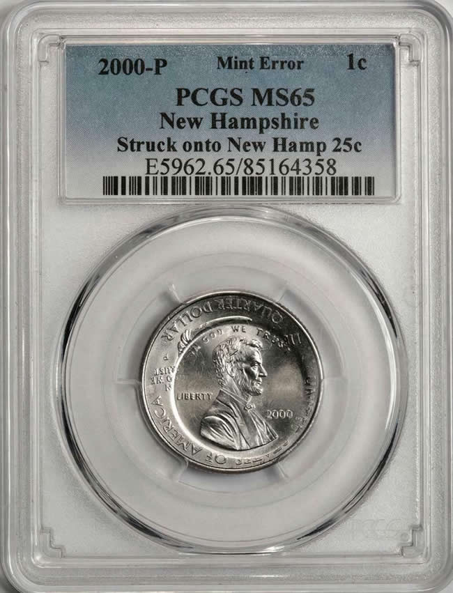 2000-Lincoln-Cent-Struck-On-2000-P-New-Hampshire-State-Quarter