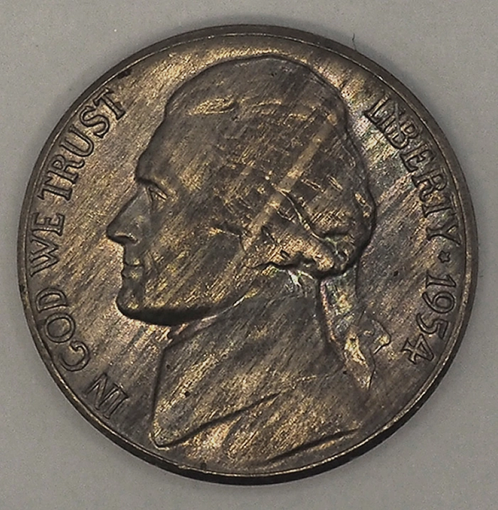 1954-S-Nickel-Gem-BU-Toned-And-With-Improper-Alloy-Mix