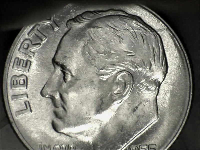1955-P-Dime-Clashed-Dies-And-Spike-Head
