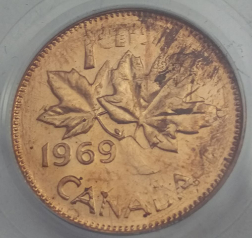 1969-1-Cent-Flip-Over-D/S-In-Collar-PCGS-MS-64RD