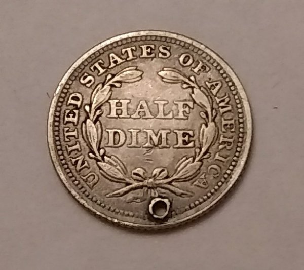 Holed-1853-Seated-Half-Dime-With-Arrows