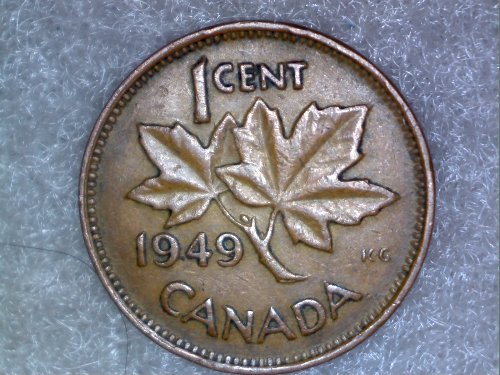 1949-Canadian-Penny,-A-To-The-Denticle?-And-Struck-Through-Grease-Error.