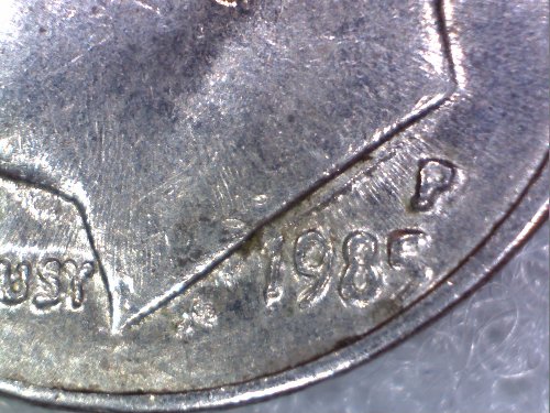 1985-P-Dime,-Line-Under-Bust-And-Doubling?