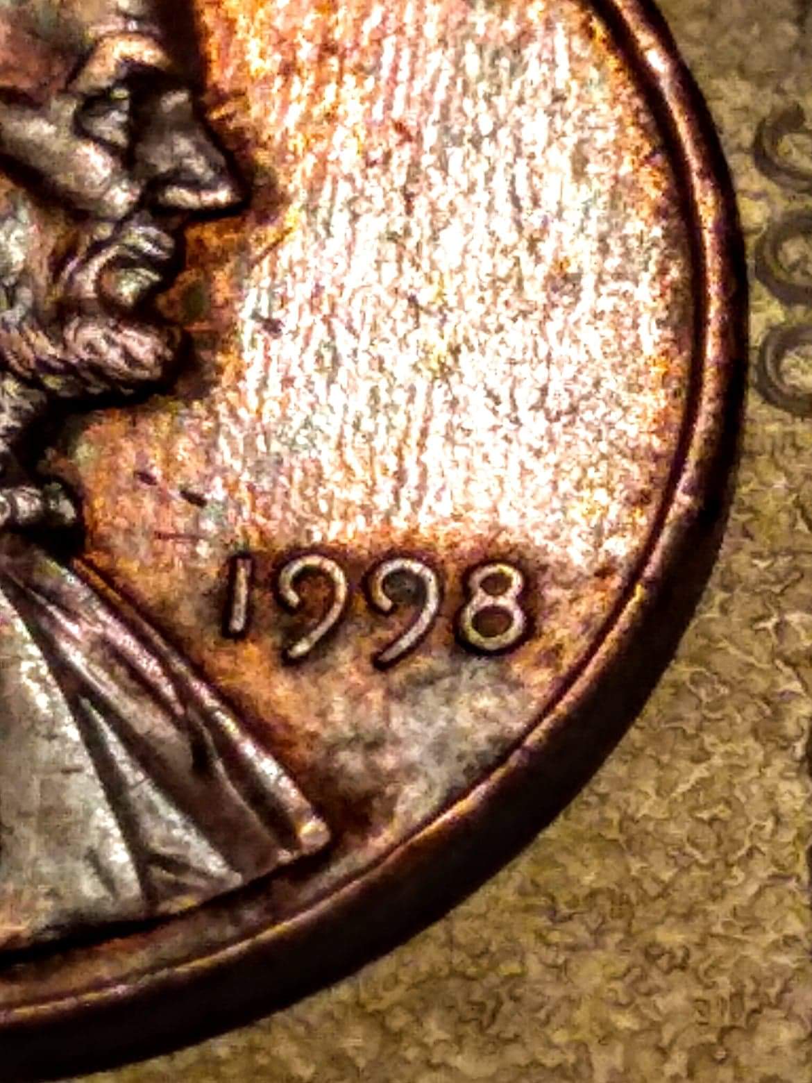 1998-Rainbow-Penny-With-Two-Dates-&-White-Flat-Lettering-Any-Info-?