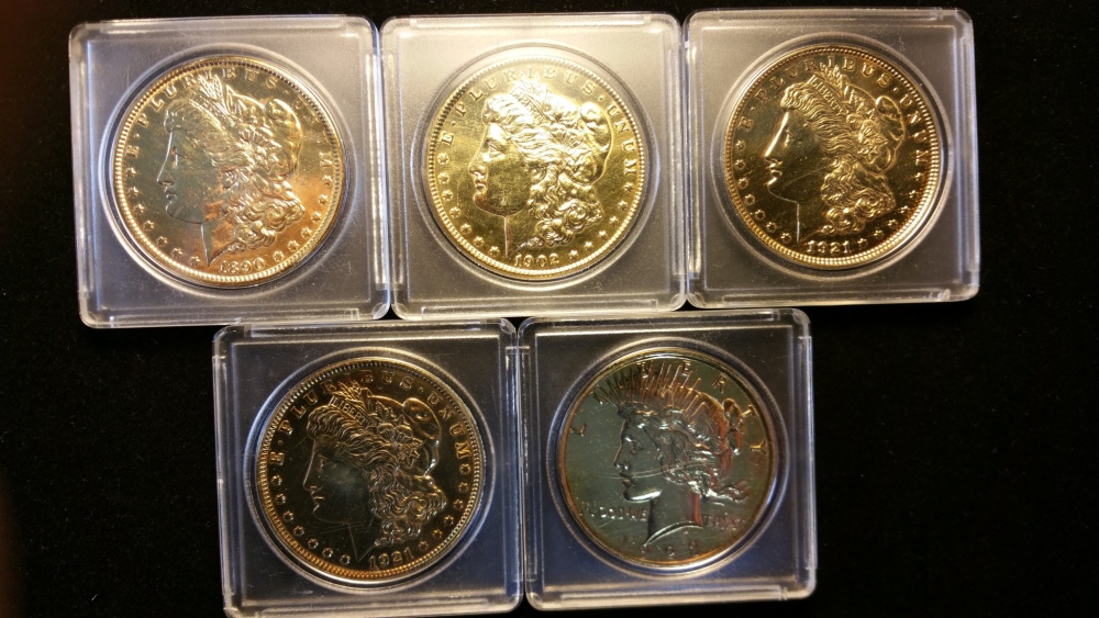 Gold-Plated-Morgan-And-Peace-Dollars