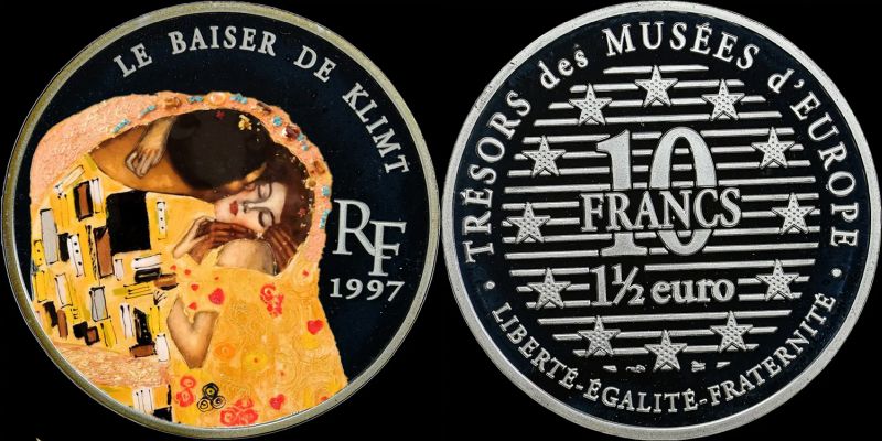 1997-France-Silver-1.5-Euros-That-Shows-Gustav-Klimt's-The-Kiss