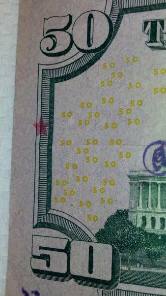 2009-50-Dollar-Star-Note.--Pink-Star-Printing-Error-On-Back?