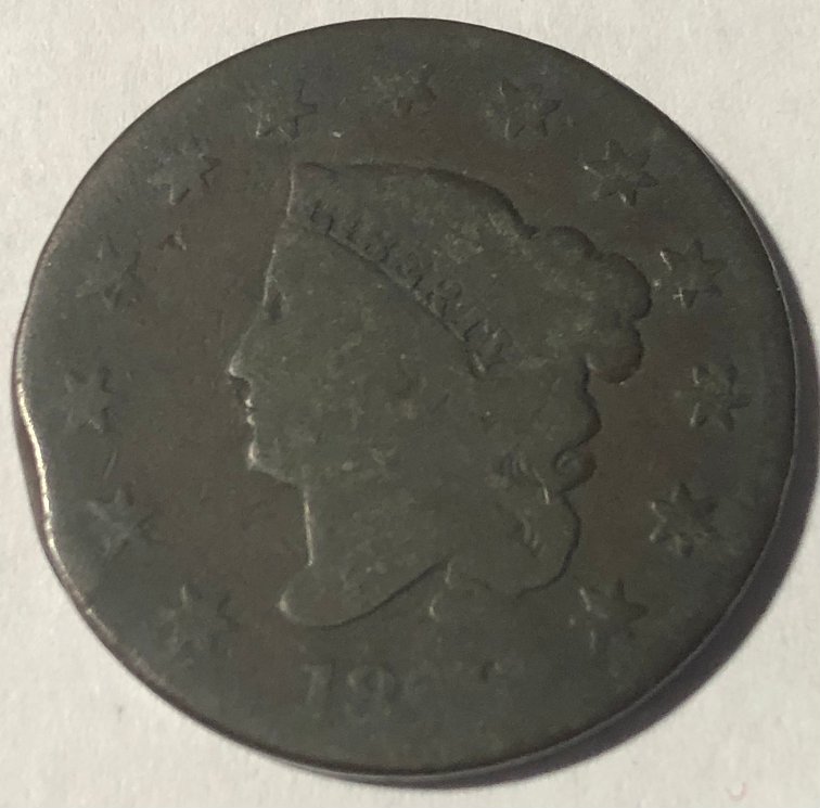 1826-Or-1836-Large-One-Cent-With-I.-Cyphe-Engraved-In-The-Back
