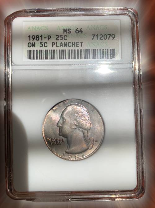 1981-P-Quarter-Struck-On-Nickel-Planchet-Off-Metal-Error
