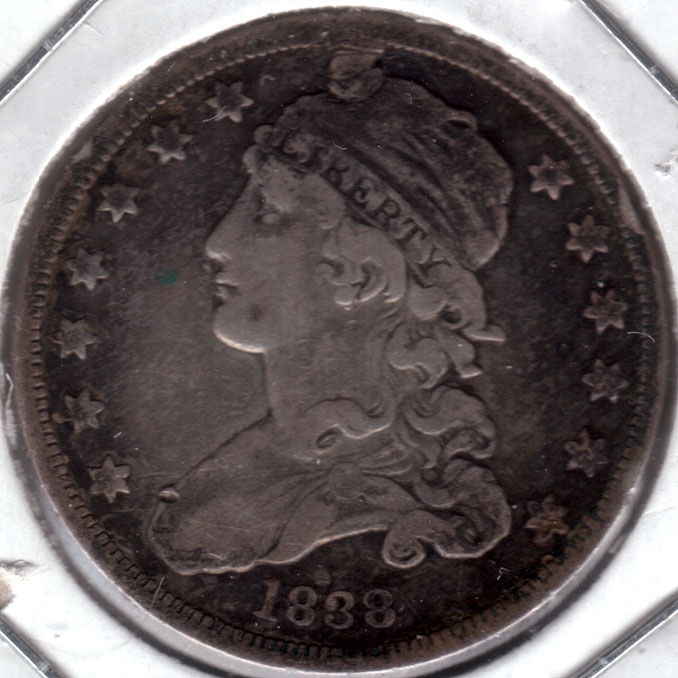 1838-Capped-Bust-Quarter---Drilled-And-Filled