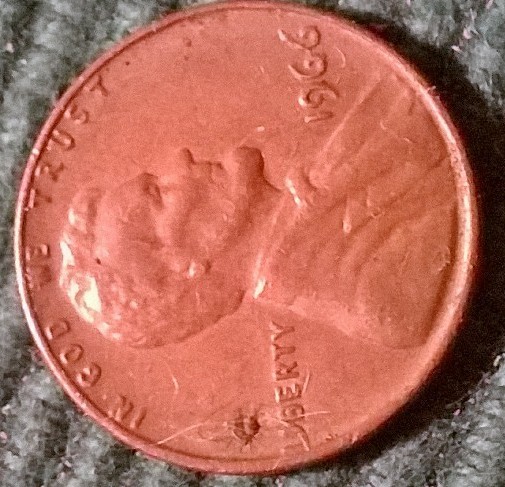 1966-P-Lincoln-Cent-Obverse-Strike-Error?-Image-Over-Liberty