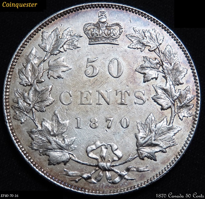 1870-Canada-50-Cents-Coin,--LCw,-Ef40.