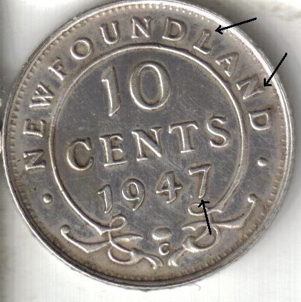 1947-Newfoundland-10-Cents--Grade-Pls